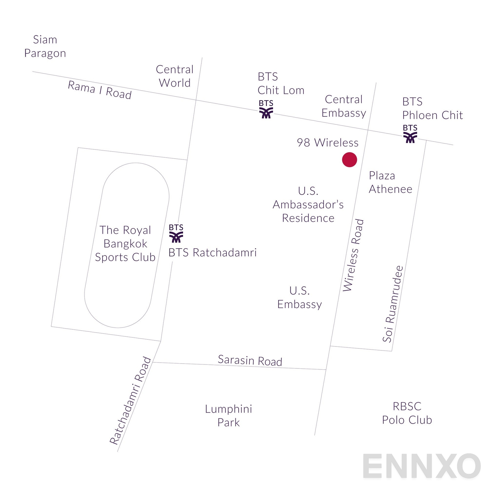 ภาพแผนที่แสดงที่ตั้งโครงการ 98 Wireless และสถานที่โดยรอบ