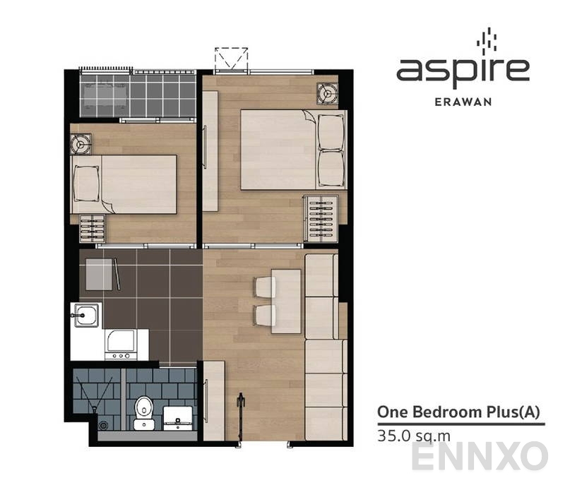 รูปแปลนห้อง 1 Bedroom Plus B ของโครงการ Aspire Erawan