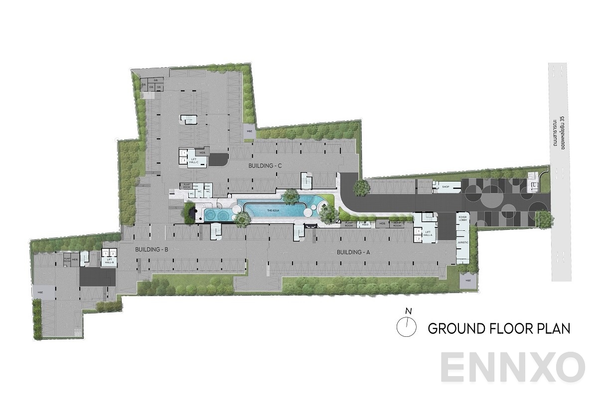 แปลนชั้น GROUND FLOOR PLAN ของโครงการ แอสปาย รัชโยธิน