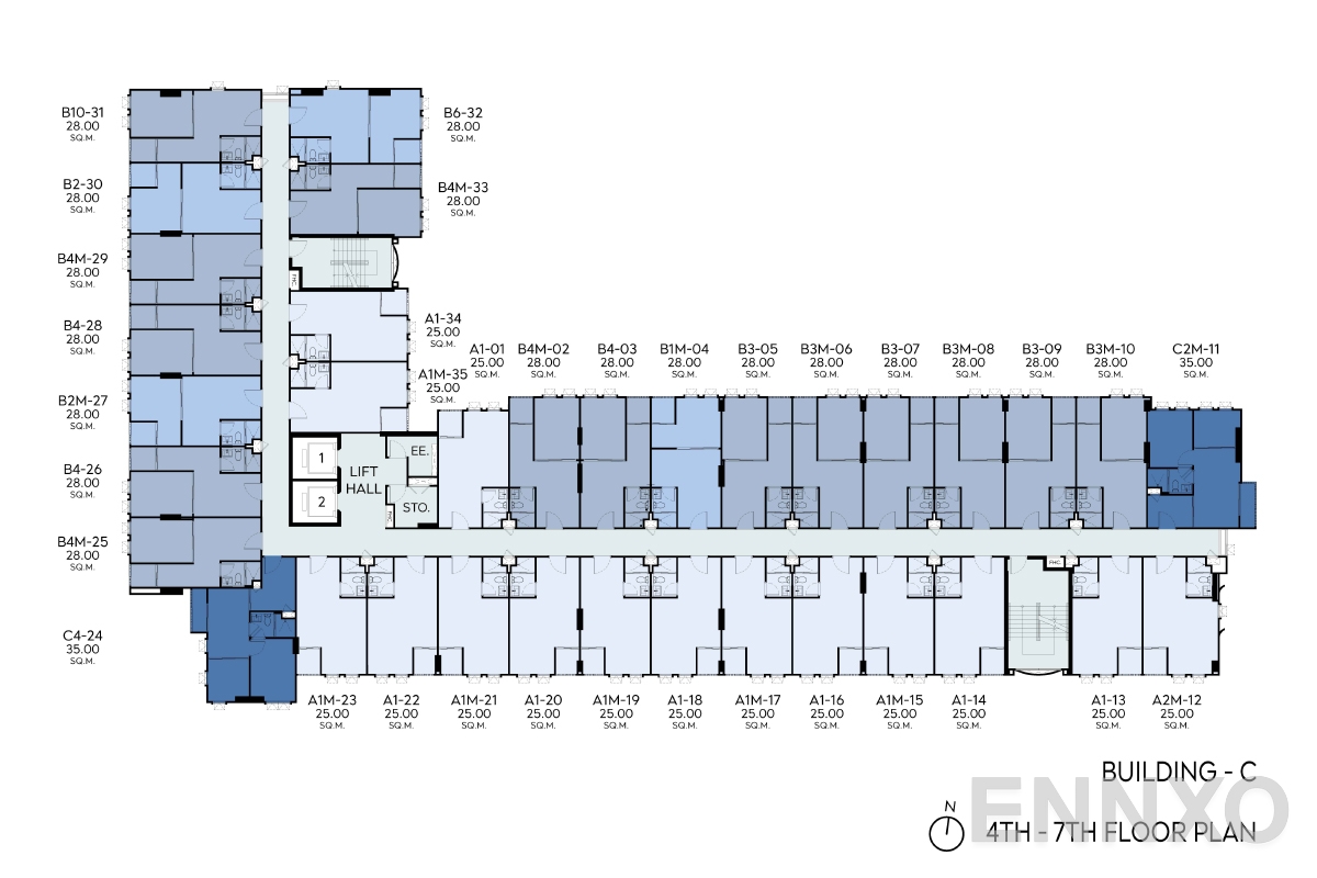 แปลนชั้น 4th -7th FLOOR PLAN ของโครงการ แอสปาย รัชโยธิน