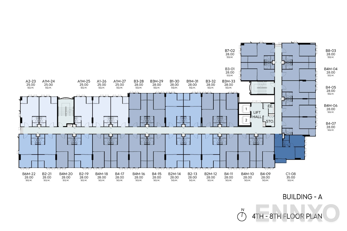แปลนชั้น 4th-8th FLOOR PLAN ของโครงการ แอสปาย รัชโยธิน