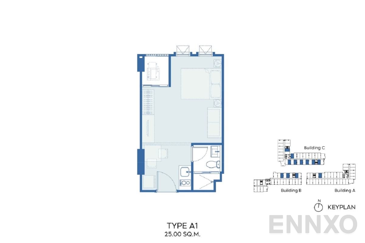 รูปแปลนห้อง TYPE A1 25 SQ.M. ของโครงการ แอสปาย รัชโยธิน