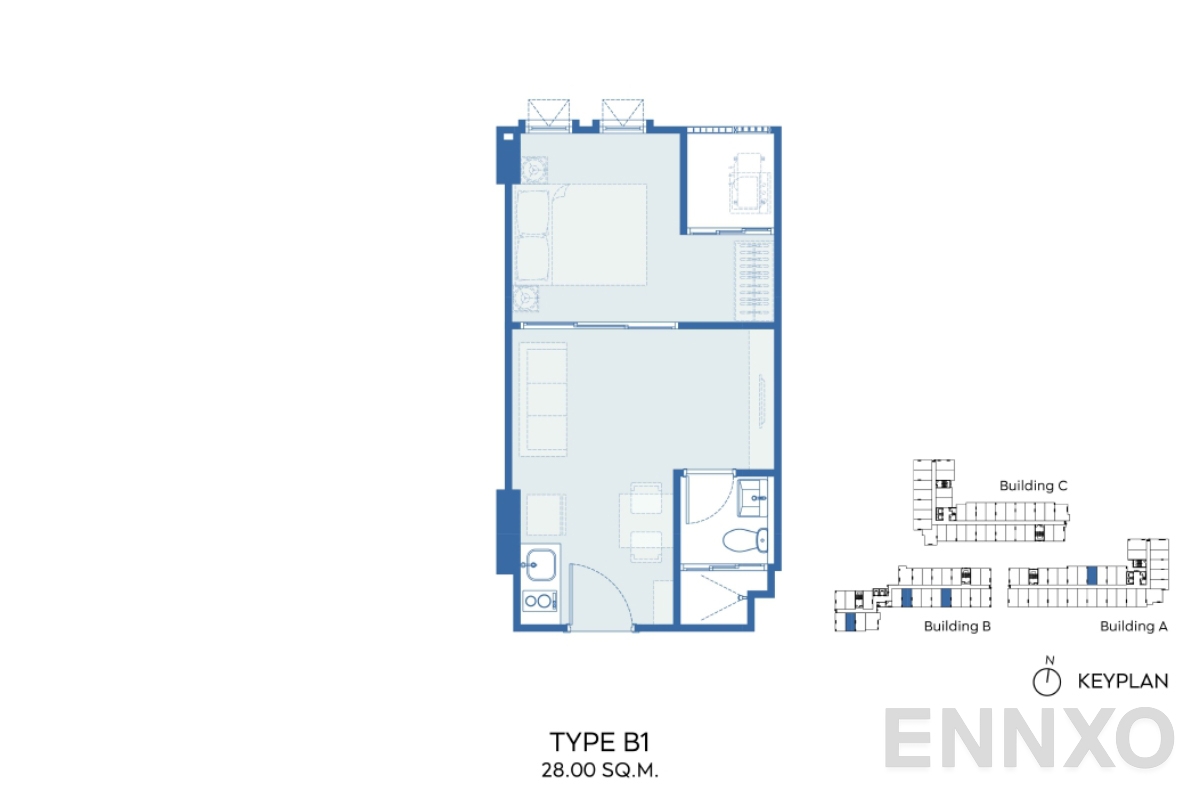 รูปแปลนห้อง TYPE B1 28 SQ.M. ของโครงการ แอสปาย รัชโยธิน