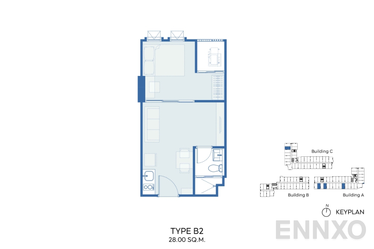 รูปแปลนห้อง TYPE B2 28 SQ.M. ของโครงการ แอสปาย รัชโยธิน