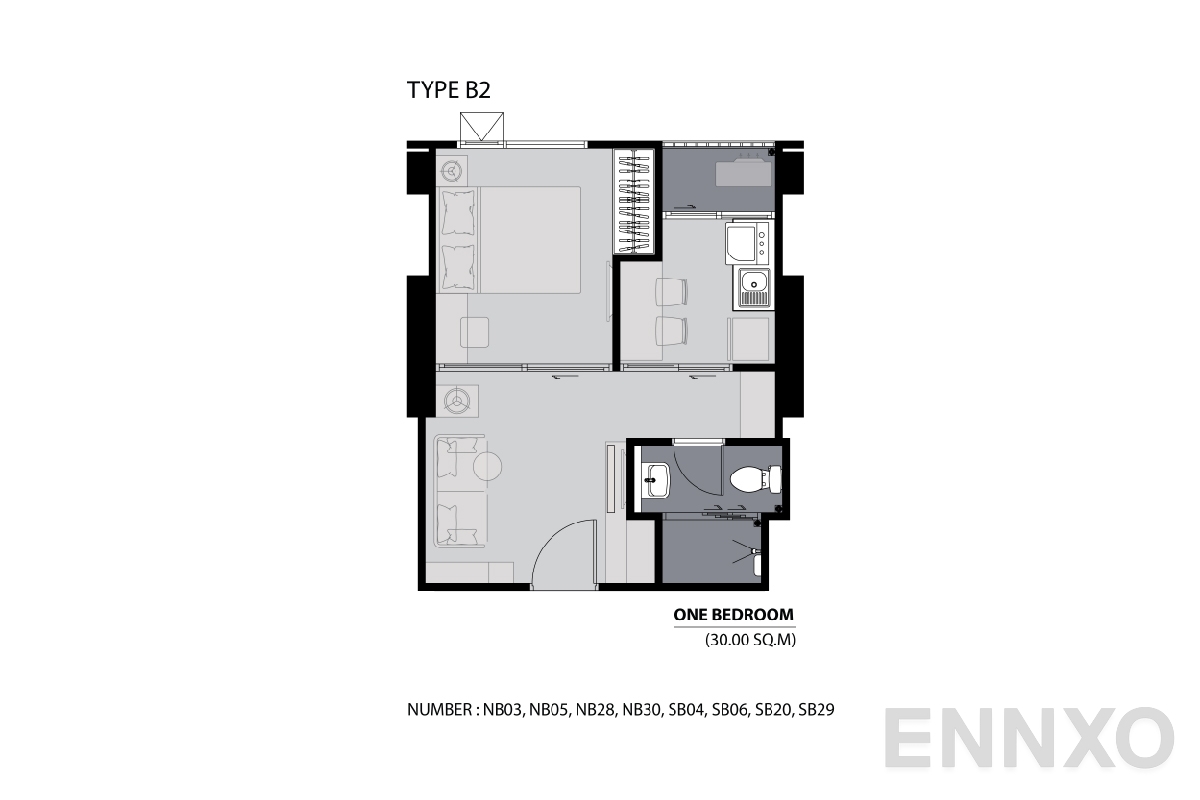 รูปแปลนห้อง TYPE B2 30 SQ.M. ของโครงการ แอสปาย รัตนาธิเบศร์ 2