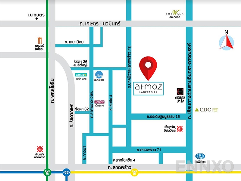 ภาพแผนที่แสดงที่ตั้งโครงการ Atmoz Ladprao 71
(แอทโมซ ลาดพร้าว 71) และสถานที่โดยรอบ