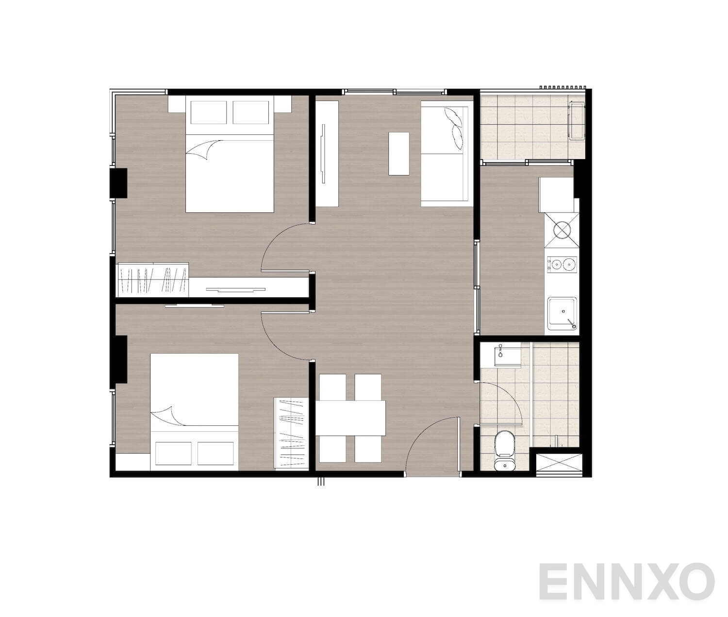 รูปแปลนห้อง 2 Bedroom ของโครงการ แอทโมซ ลาดพร้าว 71