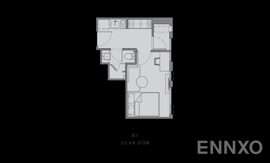 รูปแปลนห้อง 1 BEDROOM B1 - B13 ของโครงการ แชปเตอร์ จุฬา-สามย่าน