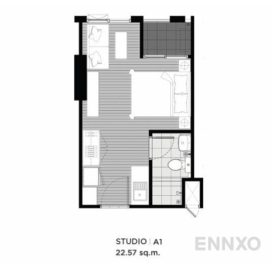 รูปแปลนห้อง Studio  ของโครงการ Chapter One Eco Ratchada - Huaikwang