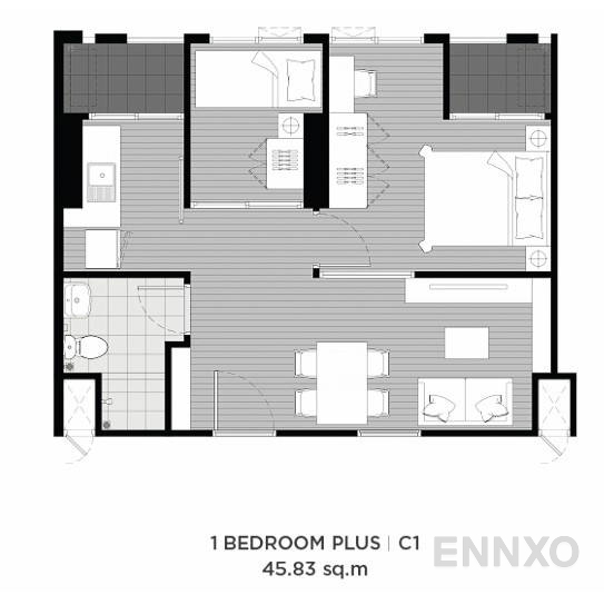 รูปแปลนห้อง 1 Bedroom Plus ของโครงการ Chapter One Eco Ratchada - Huaikwang