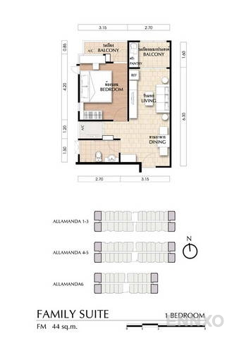 รูปแปลนห้อง 1 Bedroom  ของโครงการ ซิตี้ โฮม รัชดา-ปิ่นเกล้า