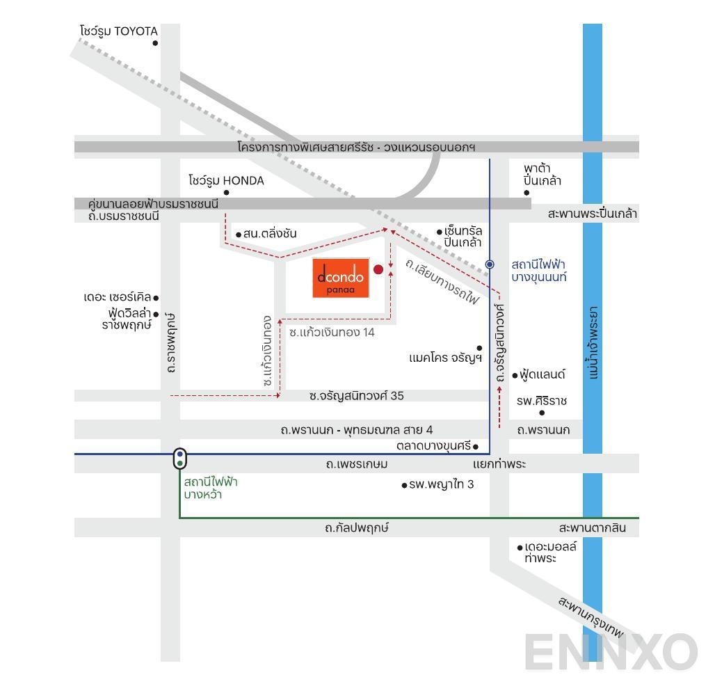 ภาพแผนที่แสดงที่ตั้งโครงการ dCondo Panaa
(ดีคอนโด พนา) และสถานที่โดยรอบ