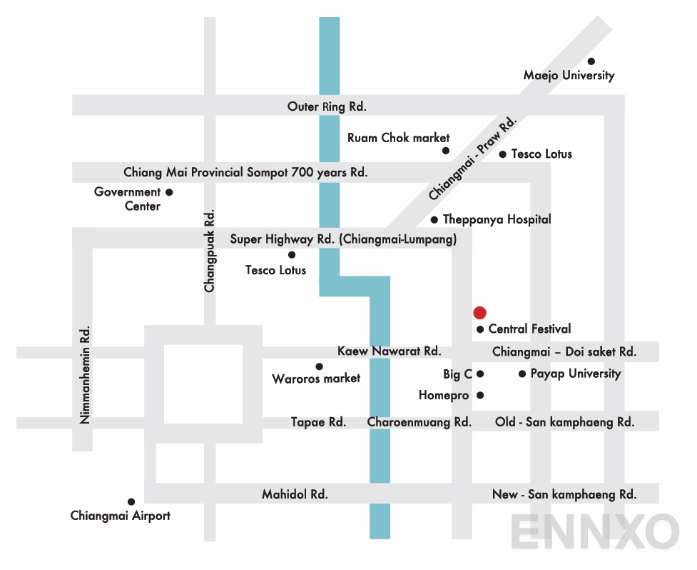 ภาพแผนที่แสดงที่ตั้งโครงการ dCondo Rin Chiang Mai และสถานที่โดยรอบ