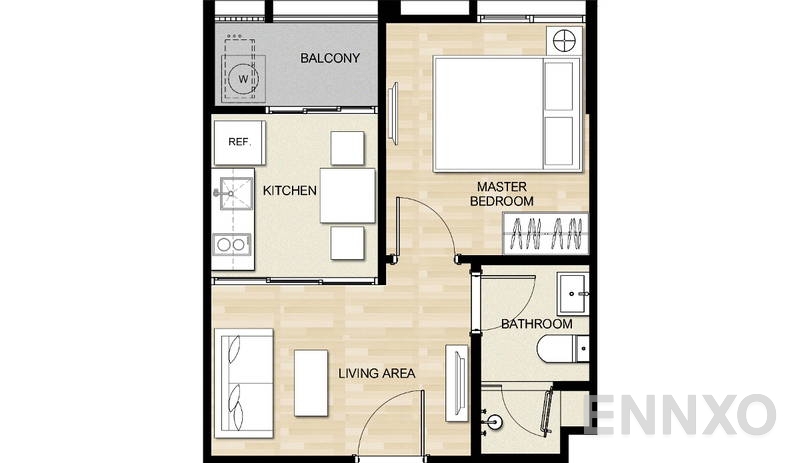 รูปแปลนห้อง 1 Bedroom ของโครงการ Hasu Haus