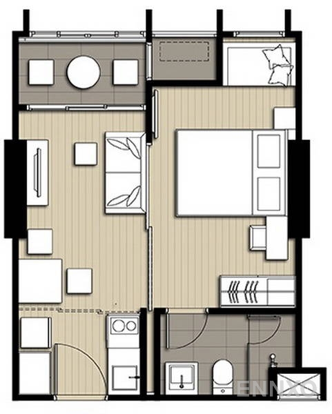 รูปแปลนห้อง 1 Bedroom ของโครงการ Ideo Q Chula - Samyan