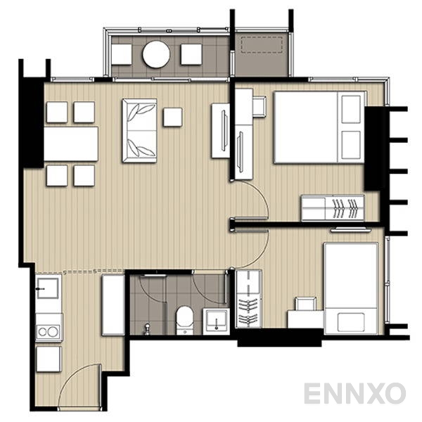 รูปแปลนห้อง 2 Bedrooms ของโครงการ Ideo Q Chula - Samyan