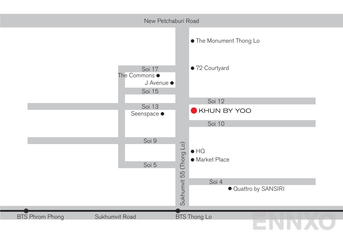 ภาพแผนที่แสดงที่ตั้งโครงการ Khun by Yoo และสถานที่โดยรอบ