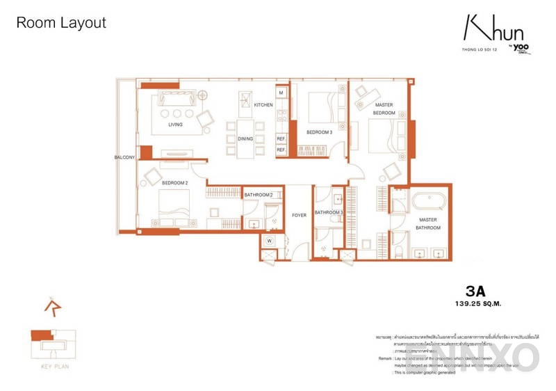 รูปแปลนห้อง 3 Bedrooms ของโครงการ Khun by Yoo