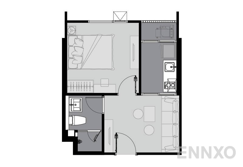 รูปแปลนห้อง 1 Bedroom ของโครงการ ไลฟ์ สุขุมวิท 62