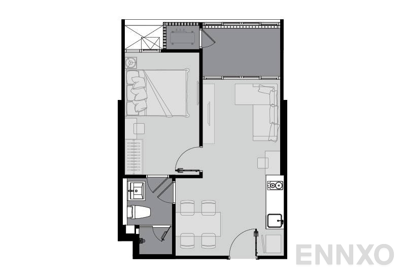 รูปแปลนห้อง 1 Bedroom ของโครงการ ไลฟ์ สุขุมวิท 62