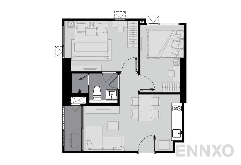 รูปแปลนห้อง 2 Bedroom ของโครงการ ไลฟ์ สุขุมวิท 62