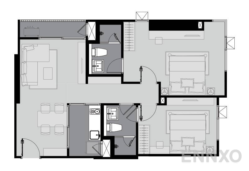 รูปแปลนห้อง 2 Bedroom ของโครงการ ไลฟ์ สุขุมวิท 62