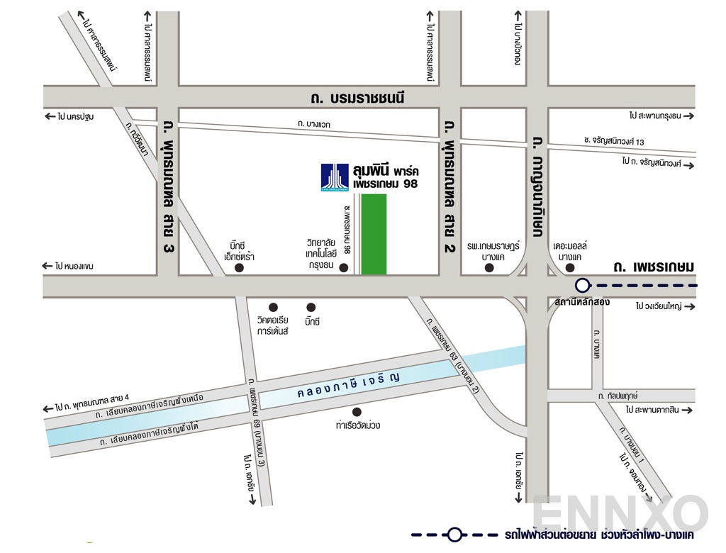 ภาพแผนที่แสดงที่ตั้งโครงการ Lumpini Park Phetkasem 98
(ลุมพินี พาร์ค เพชรเกษม 98) และสถานที่โดยรอบ