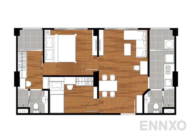 รูปแปลนห้อง 2 Bedroom ของโครงการ Lumpini Place Ratchayothin