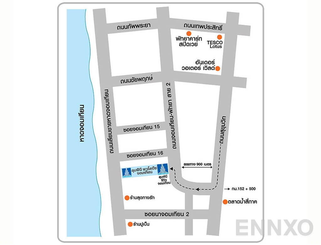 ภาพแผนที่แสดงที่ตั้งโครงการ Lumpini Seaview Jomtien และสถานที่โดยรอบ