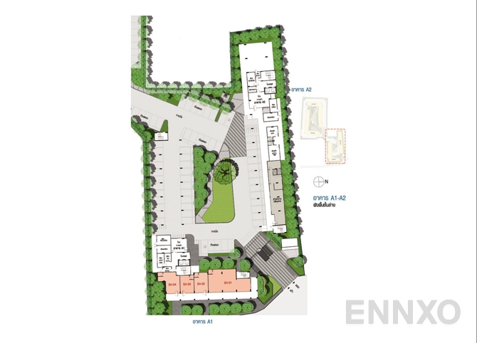 แปลนชั้น Ground floor Building A1, A2 ของโครงการ ลุมพินี วิลล์ พระนั่งเกล้า - ริเวอร์วิว