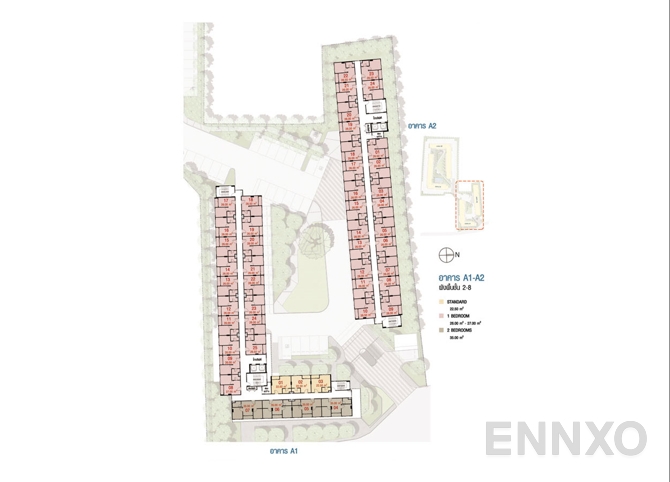 แปลนชั้น 2nd - 8th floor Building A1, A2 ของโครงการ ลุมพินี วิลล์ พระนั่งเกล้า - ริเวอร์วิว
