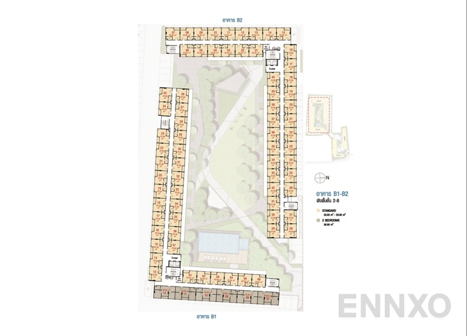 แปลนชั้น 2nd - 8th floor Building B1, B2 ของโครงการ ลุมพินี วิลล์ พระนั่งเกล้า - ริเวอร์วิว