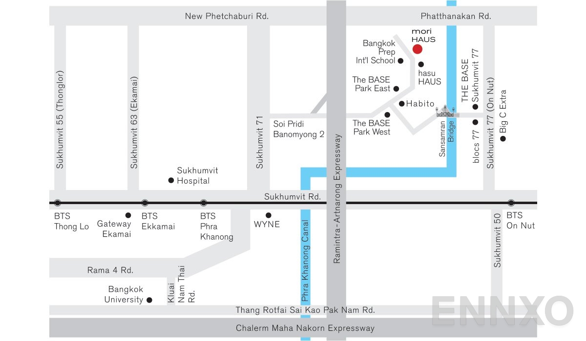 ภาพแผนที่แสดงที่ตั้งโครงการ Mori Haus และสถานที่โดยรอบ