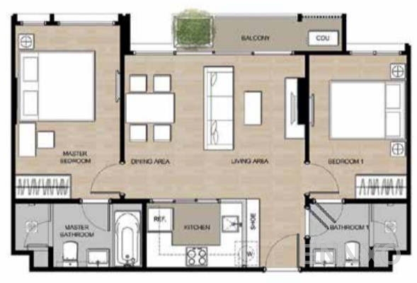 รูปแปลนห้อง 2A-1T ของโครงการ Mori Haus