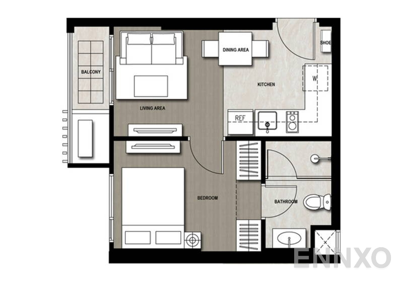 รูปแปลนห้อง 1 Bedroom ของโครงการ Nye by Sansiri