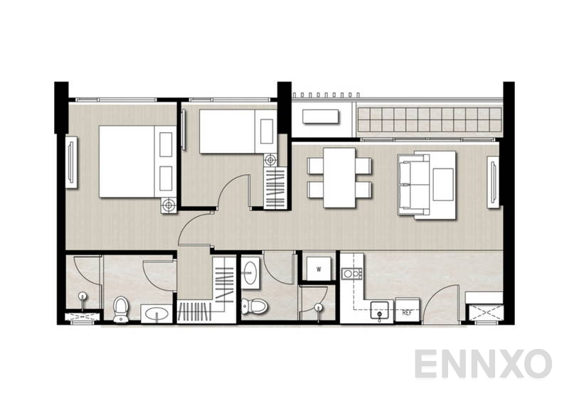 รูปแปลนห้อง 2 Bedrooms ของโครงการ Nye by Sansiri