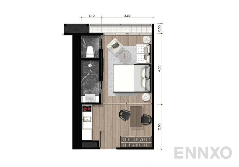รูปแปลนห้อง 1 Bedroom ของโครงการ Park 24