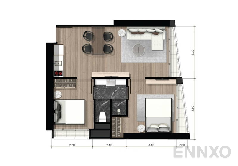 รูปแปลนห้อง 2 Bedrooms ของโครงการ Park 24