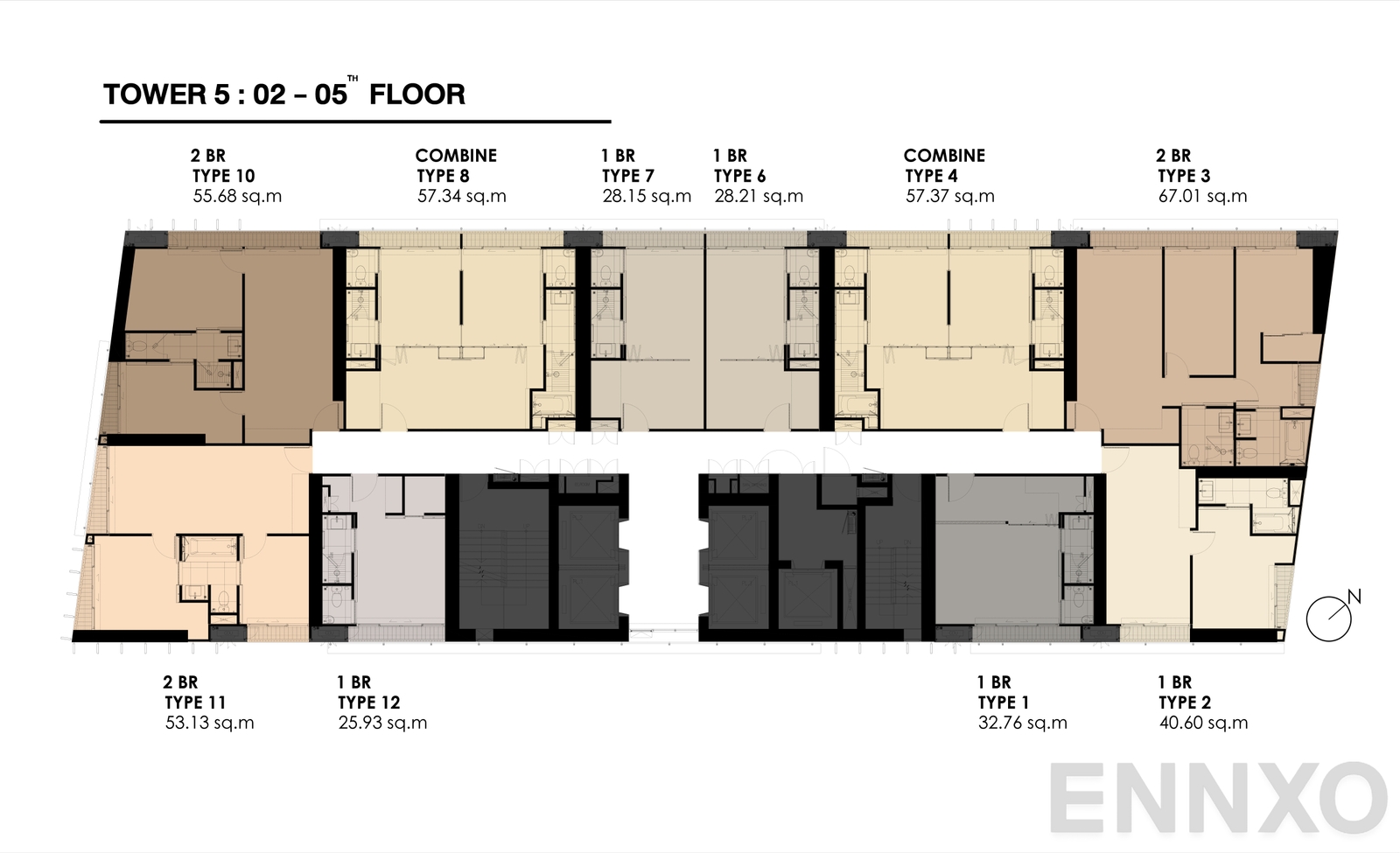 แปลนชั้น TOWER 5 : 2-5 FLOOR ของโครงการ Park Origin Phromphong