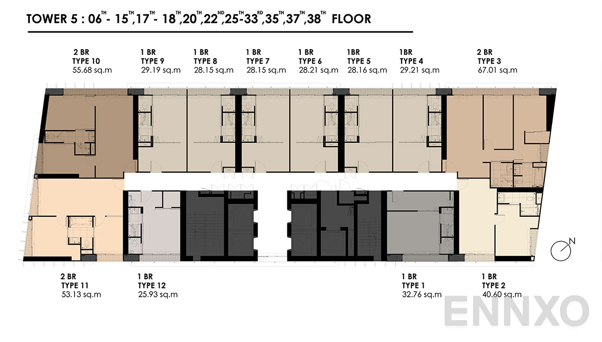 แปลนชั้น TOWER 5 : 6-15, 17-18, 20, 22, 25-33, 35, 37-38 FLOOR ของโครงการ Park Origin Phromphong