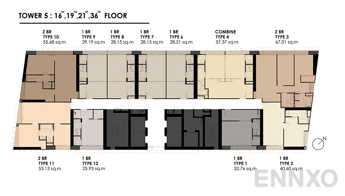 แปลนชั้น TOWER 5 : 16, 19, 21, 36 FLOOR ของโครงการ Park Origin Phromphong