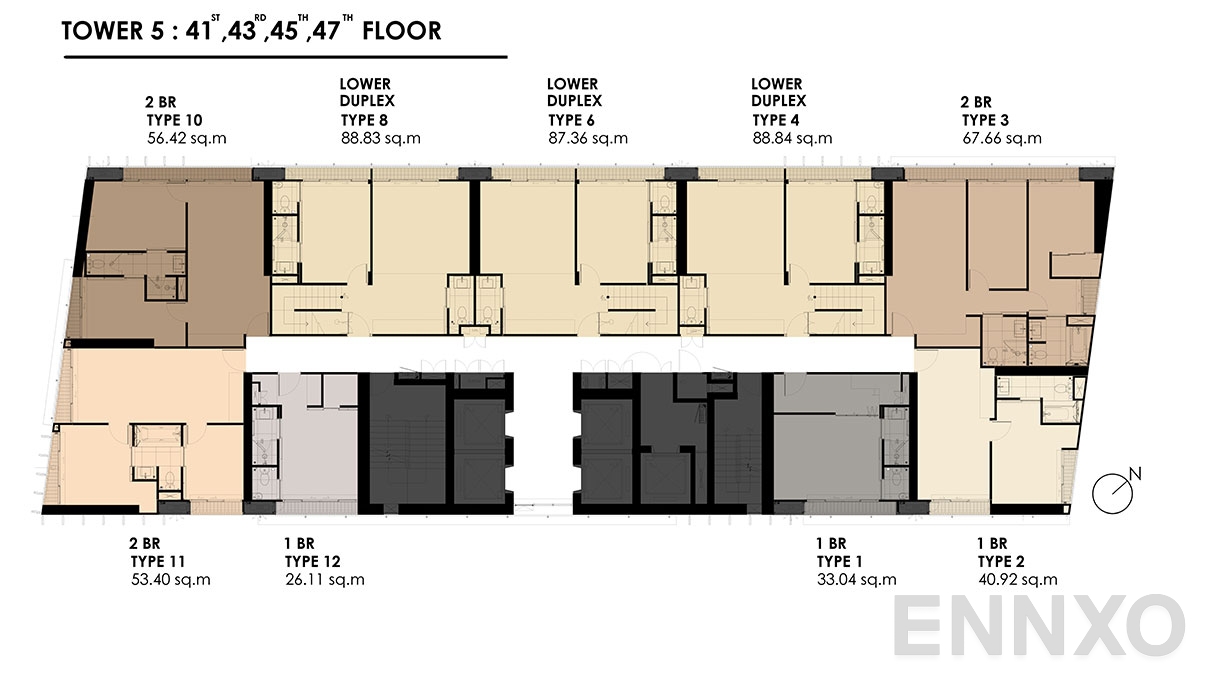 แปลนชั้น TOWER 5 : 41, 43, 45, 47 FLOOR ของโครงการ Park Origin Phromphong