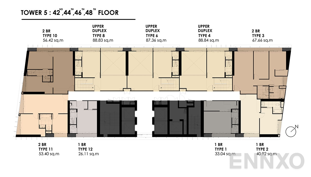 แปลนชั้น TOWER 5 : 42, 44, 46, 48 FLOOR ของโครงการ Park Origin Phromphong