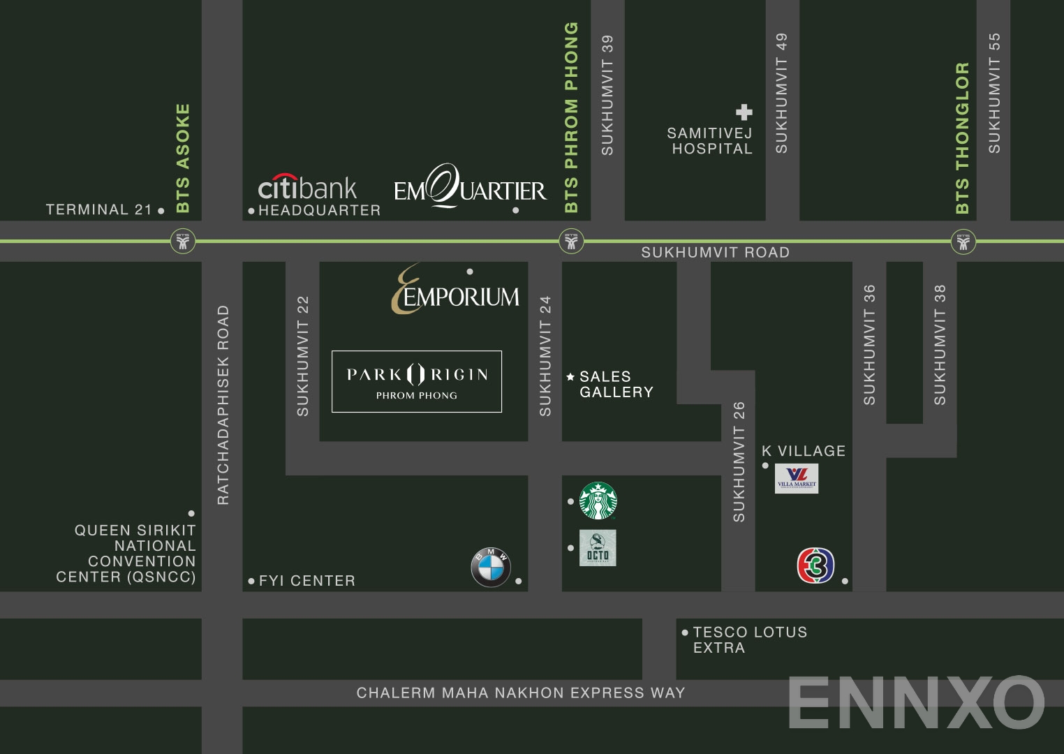 ภาพแผนที่แสดงที่ตั้งโครงการ Park Origin Phromphong และสถานที่โดยรอบ