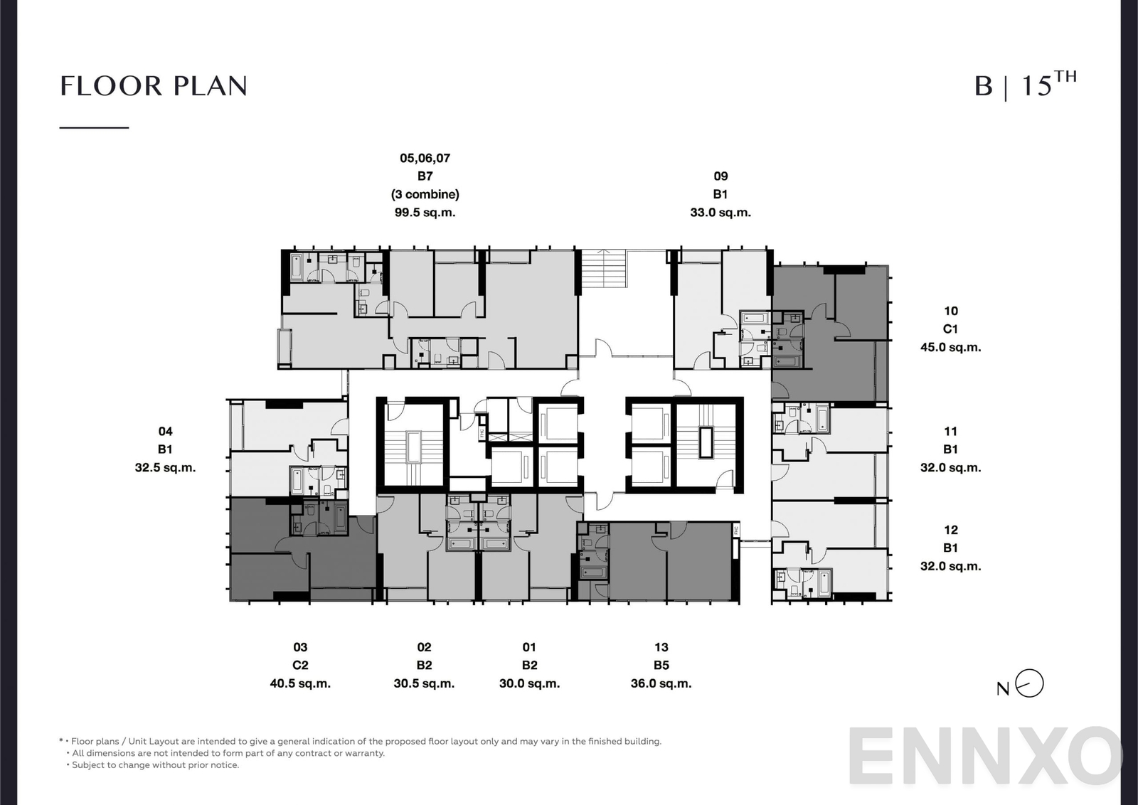 แปลนชั้น Floor Plan B 15 ของโครงการ Park Origin Thonglor
