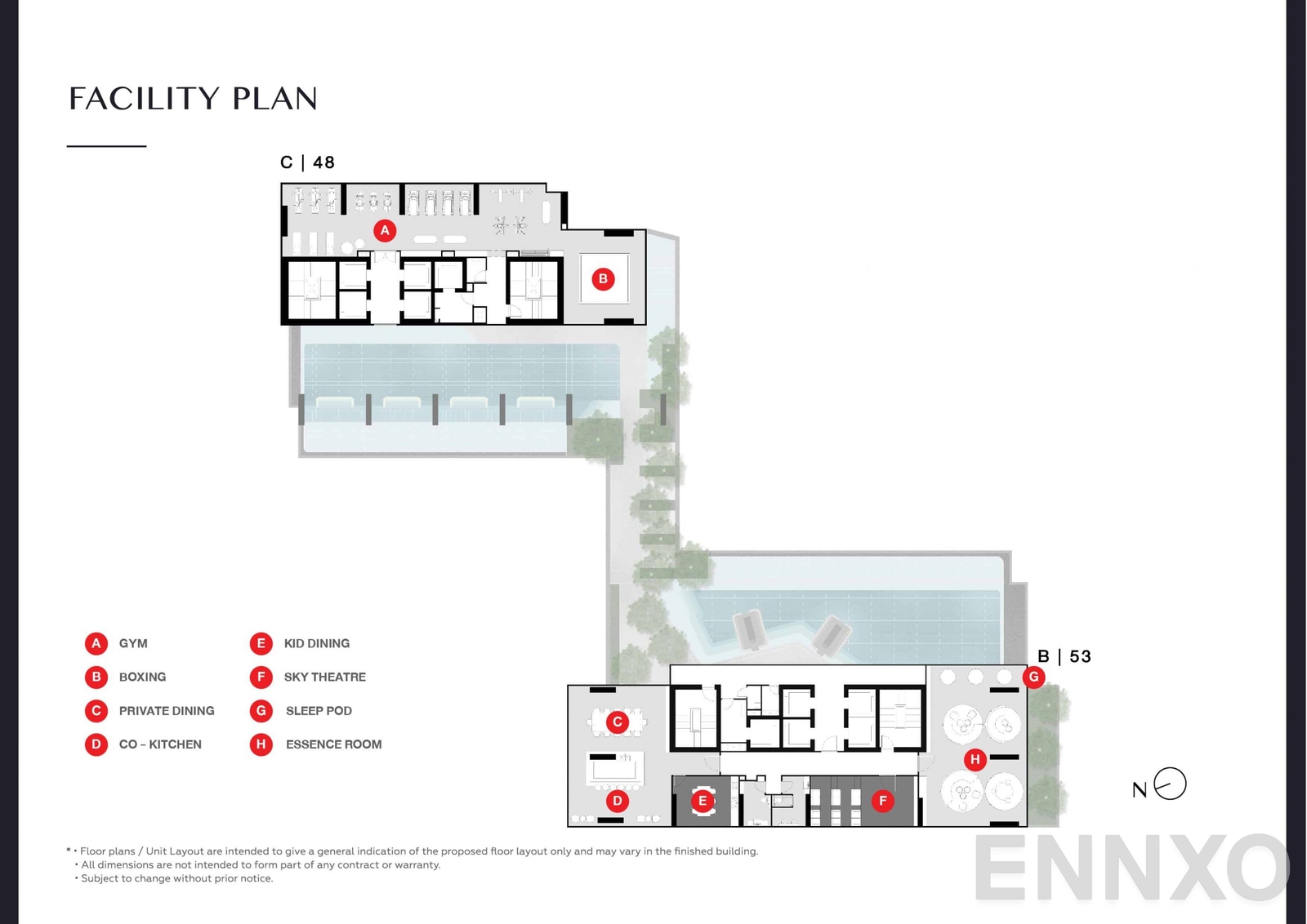 แปลนชั้น Facility Plan B 53, C 48 ของโครงการ Park Origin Thonglor