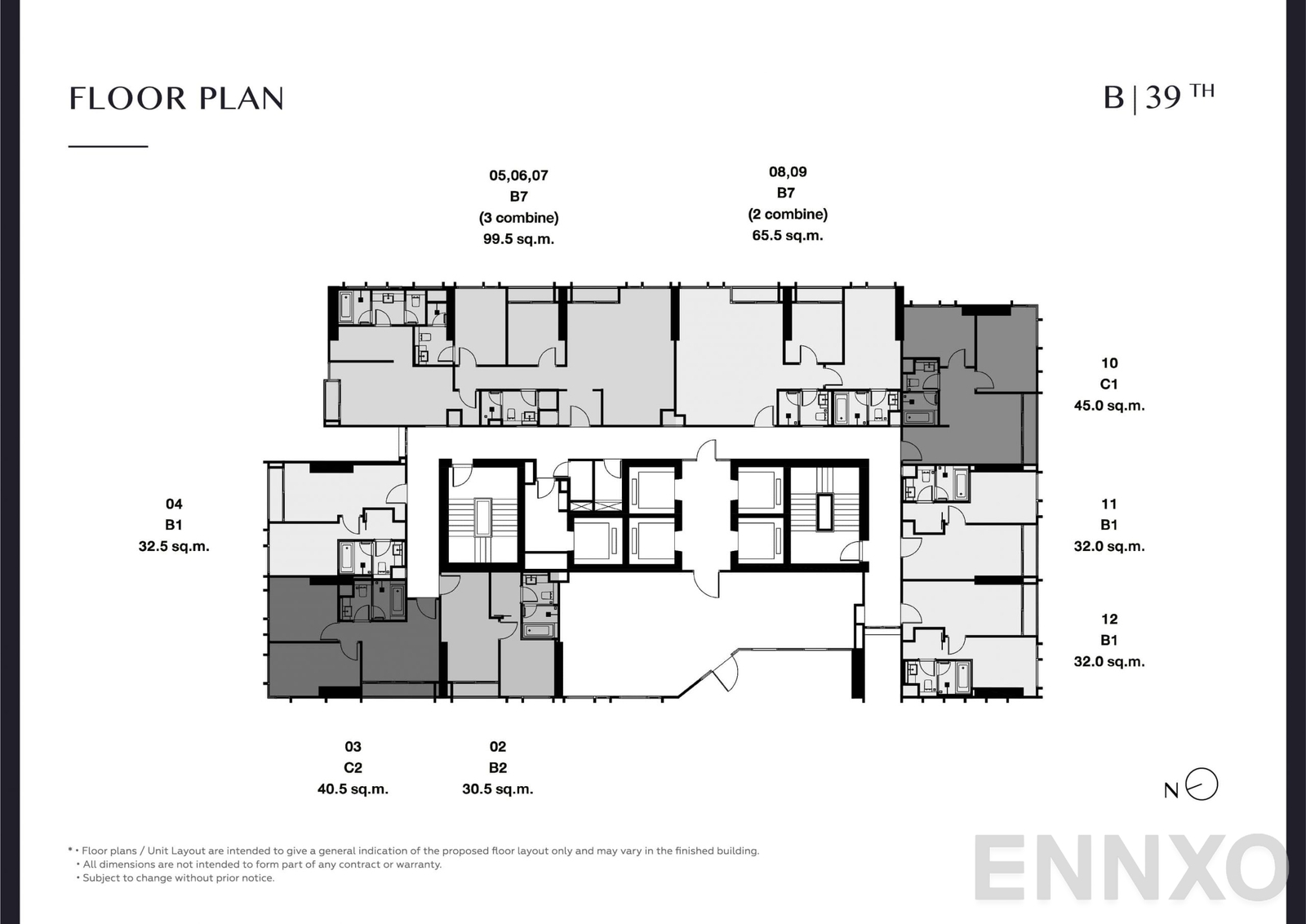 แปลนชั้น Floor Plan B 39 ของโครงการ Park Origin Thonglor