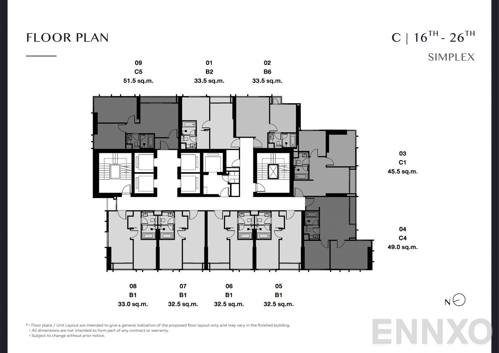 แปลนชั้น Floor Plan C 16-26 ของโครงการ Park Origin Thonglor