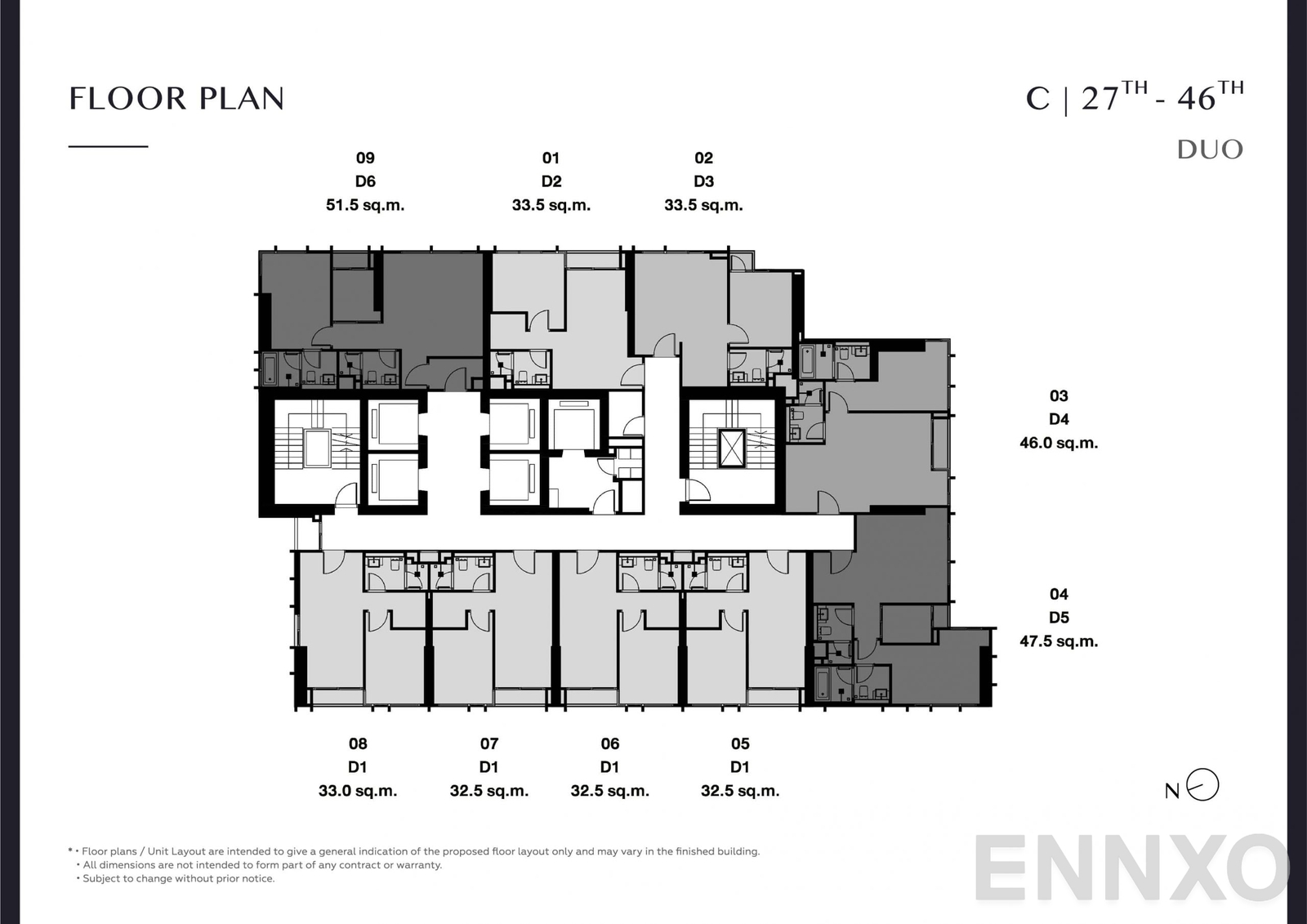 แปลนชั้น Floor Plan C 27-46 ของโครงการ Park Origin Thonglor