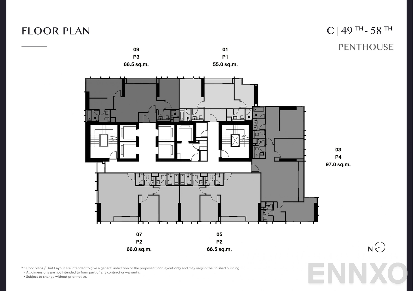 แปลนชั้น Floor Plan C 49-58 ของโครงการ Park Origin Thonglor